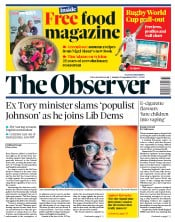 The Observer () Newspaper Front Page for 15 September 2019