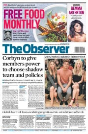 The Observer () Newspaper Front Page for 18 September 2016