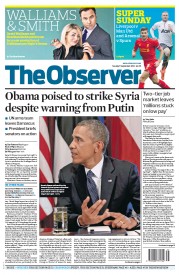 The Observer () Newspaper Front Page for 1 September 2013