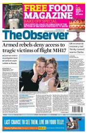 The Observer () Newspaper Front Page for 20 July 2014