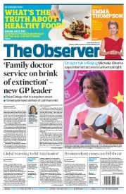 The Observer () Newspaper Front Page for 23 March 2014