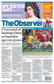 The Observer () Newspaper Front Page for 23 June 2013