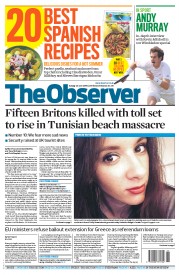 The Observer () Newspaper Front Page for 28 June 2015