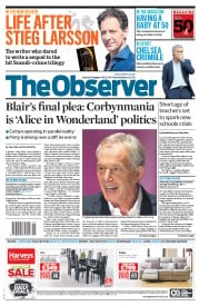 The Observer () Newspaper Front Page for 30 August 2015