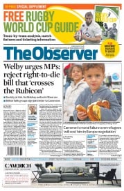 The Observer () Newspaper Front Page for 6 September 2015