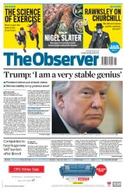 The Observer () Newspaper Front Page for 7 January 2018