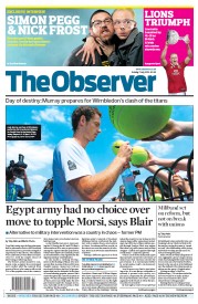 The Observer () Newspaper Front Page for 7 July 2013