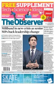 The Observer () Newspaper Front Page for 9 November 2014
