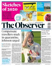 The Observer () Newspaper Front Page for 9 August 2020