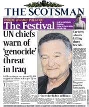 The Scotsman () Newspaper Front Page for 13 August 2014