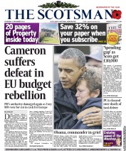 The Scotsman () Newspaper Front Page for 1 November 2012