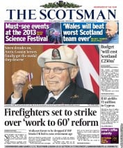 The Scotsman () Newspaper Front Page for 20 March 2013