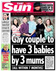 The Sun () Newspaper Front Page for 10 November 2014