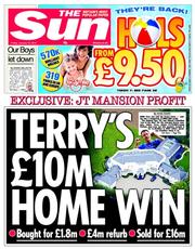The Sun () Newspaper Front Page for 10 January 2014