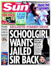 The Sun () Newspaper Front Page for 10 February 2014