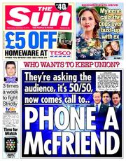 The Sun () Newspaper Front Page for 10 September 2014