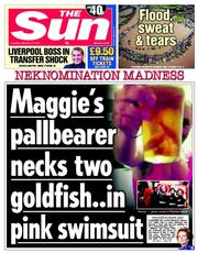 The Sun () Newspaper Front Page for 11 February 2014