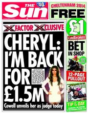 The Sun () Newspaper Front Page for 11 March 2014