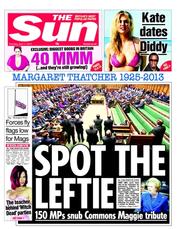 The Sun () Newspaper Front Page for 11 April 2013