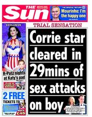 The Sun () Newspaper Front Page for 11 June 2013