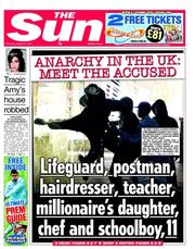 The Sun () Newspaper Front Page for 11 August 2011