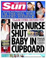 The Sun () Newspaper Front Page for 12 November 2013