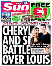 The Sun () Newspaper Front Page for 12 March 2014