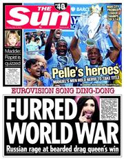 The Sun () Newspaper Front Page for 12 May 2014
