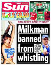 The Sun () Newspaper Front Page for 12 July 2013