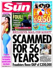 The Sun () Newspaper Front Page for 13 January 2014