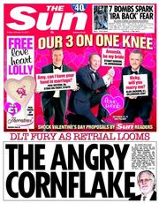 The Sun () Newspaper Front Page for 14 February 2014