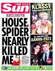 The Sun () Newspaper Front Page for 15 November 2012