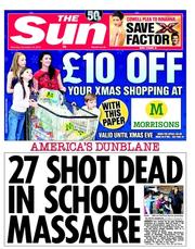 The Sun () Newspaper Front Page for 15 December 2012
