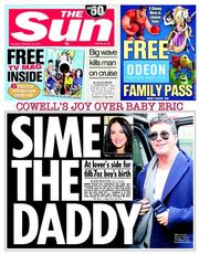 The Sun () Newspaper Front Page for 15 February 2014