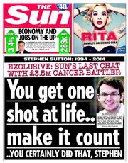 The Sun () Newspaper Front Page for 15 May 2014