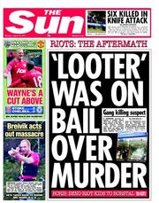 The Sun () Newspaper Front Page for 15 August 2011
