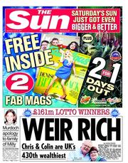 The Sun () Newspaper Front Page for 16 July 2011