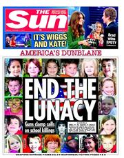 The Sun () Newspaper Front Page for 17 December 2012