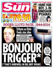 The Sun () Newspaper Front Page for 17 January 2014