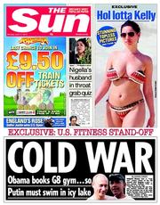 The Sun () Newspaper Front Page for 17 June 2013