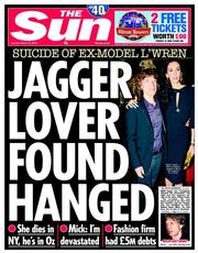 The Sun () Newspaper Front Page for 18 March 2014