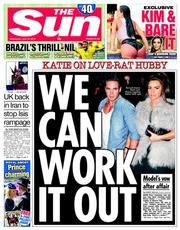 The Sun () Newspaper Front Page for 18 June 2014
