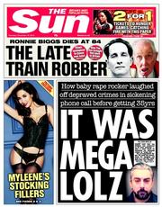 The Sun () Newspaper Front Page for 19 December 2013