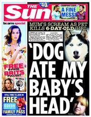 The Sun () Newspaper Front Page for 19 February 2014