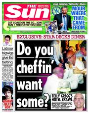 The Sun () Newspaper Front Page for 19 August 2013