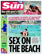 The Sun () Newspaper Front Page for 19 August 2014