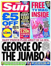 The Sun () Newspaper Front Page for 1 February 2014