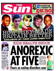 The Sun () Newspaper Front Page for 1 August 2011