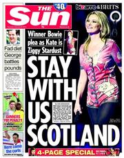 The Sun () Newspaper Front Page for 20 February 2014