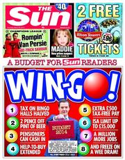 The Sun () Newspaper Front Page for 20 March 2014